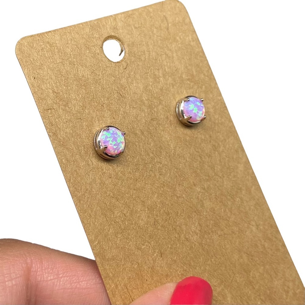 Pink Opal Round Stud Earrings - Women Jewelry - Picture 6 of 6